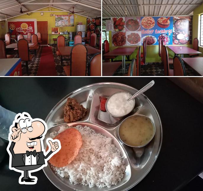 This is the picture depicting interior and food at Gokarneshwara veg & non veg hotel
