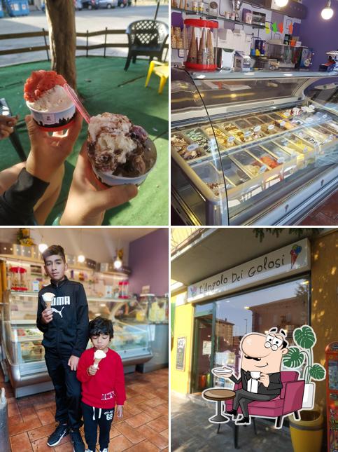 Tra le varie cose da Gelateria L'Angolo dei Golosi si possono trovare la interni e cibo