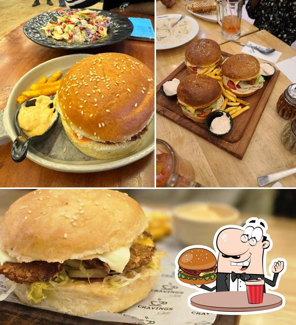 Order a burger at Cravings Cafe