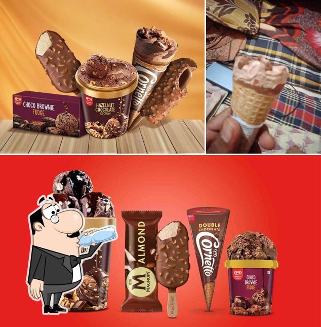 Take a look at the photo displaying drink and food at Kwality Wall's Ice Cream And More