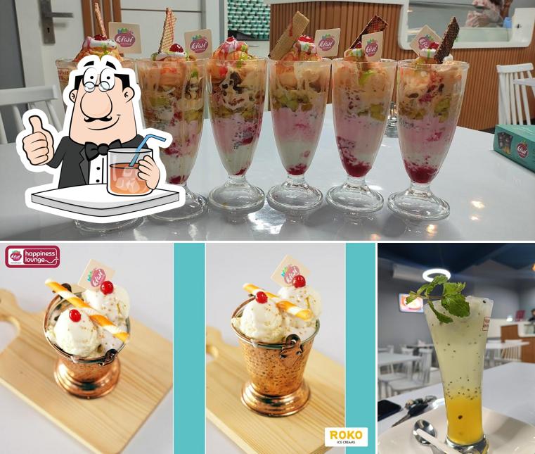 This is the photo depicting drink and food at Kiwi happiness lounge Roko ice creams