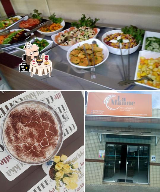 Dê uma olhada a foto ilustrando comida e exterior no La Manne