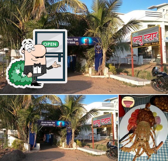 Among different things one can find exterior and seafood at Hotel Blue Star