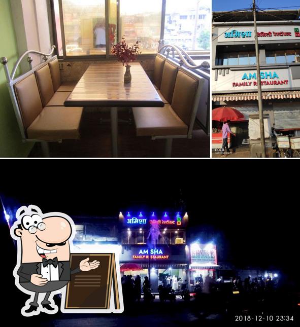 Among various things one can find exterior and interior at Amisha Restaurant