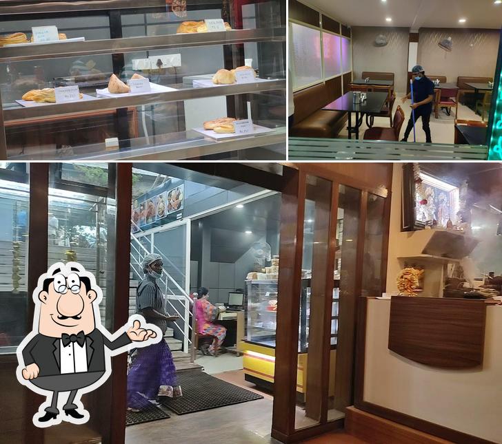 Take a look at the image depicting interior and food at Hotel Mangalam Hosur