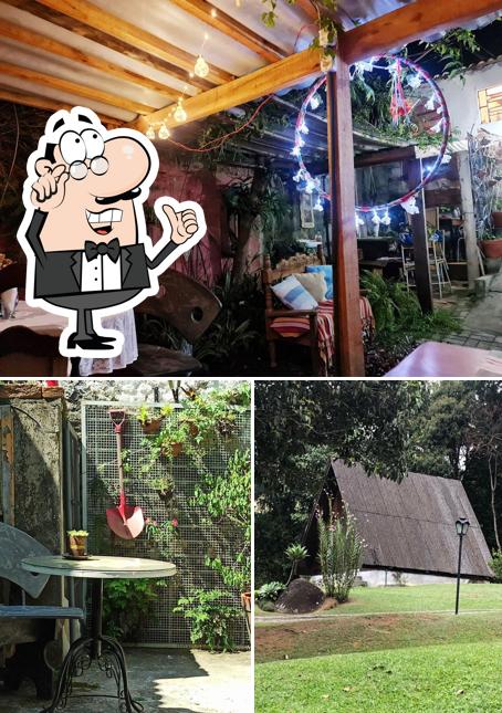 Confira a ilustração ilustrando interior e exterior no Fideli's Bistrô
