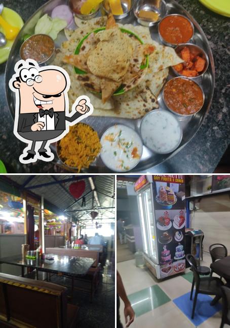 The restaurant's interior and food