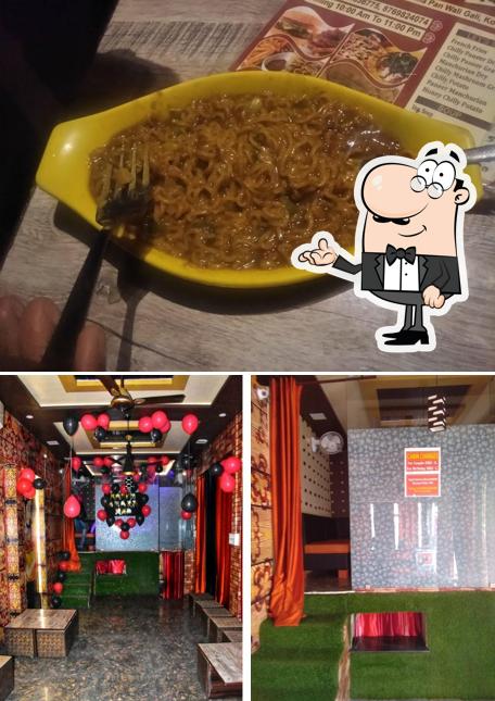 The restaurant's interior and food