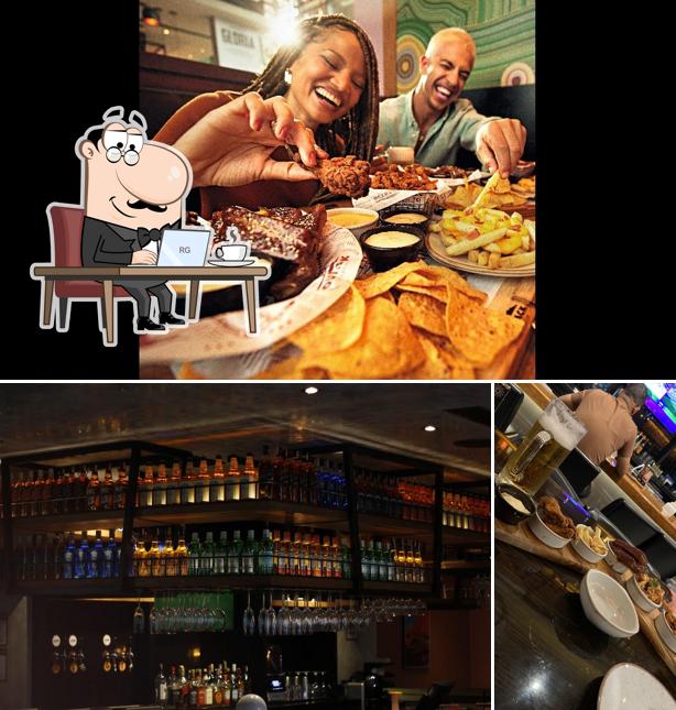 A ilustração da interior e bebida no Outback Steakhouse