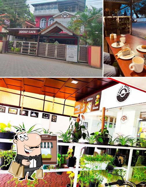 The picture of exterior and dining table at ADOLF CAFE