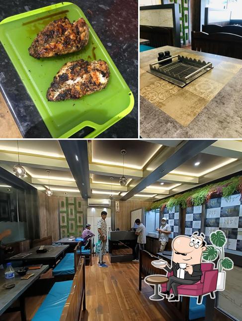 Take a look at the image showing interior and food at Barbeque Shack
