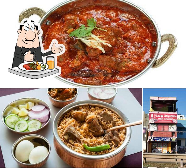 Among various things one can find food and exterior at Azzez Briyaani