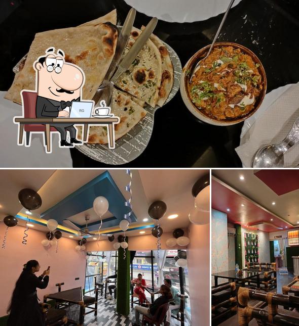 Among different things one can find interior and food at Bawarchi Restaurant cum Cafe