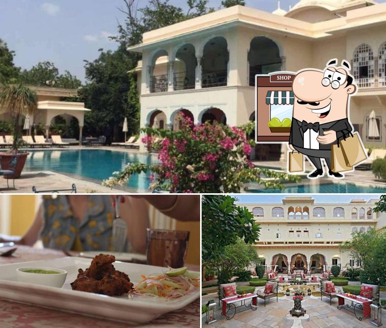 Among various things one can find exterior and food at Samode Haveli Restaurant
