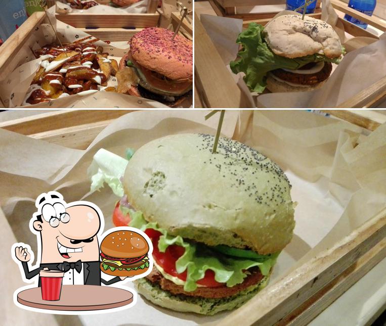 Ordina uno dei tipi di hamburger serviti a Flower Burger
