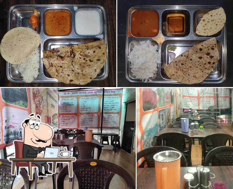 The restaurant's interior and food