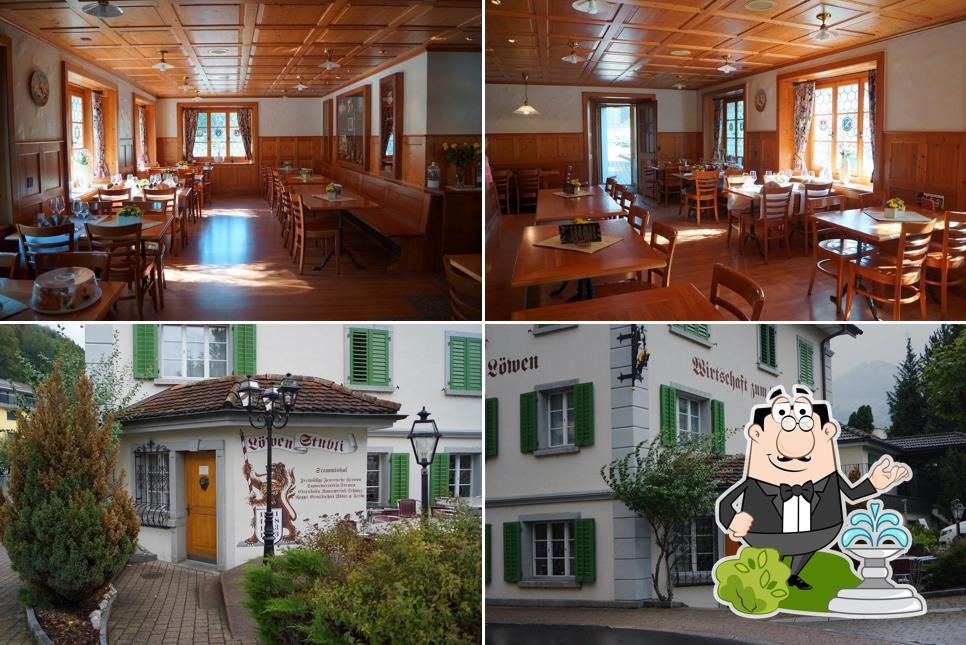 Guarda la immagine che raffigura la esterno e tavolo da pranzo di Wirtschaft zum Löwen