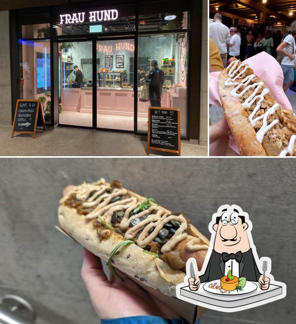 Frau Hund Catering & Take-away Shop si caratterizza per la cibo e lavagna