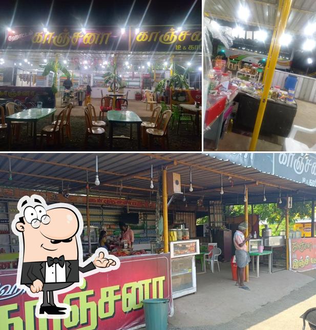 Take a look at the image displaying interior and food at Kanchana Hotel