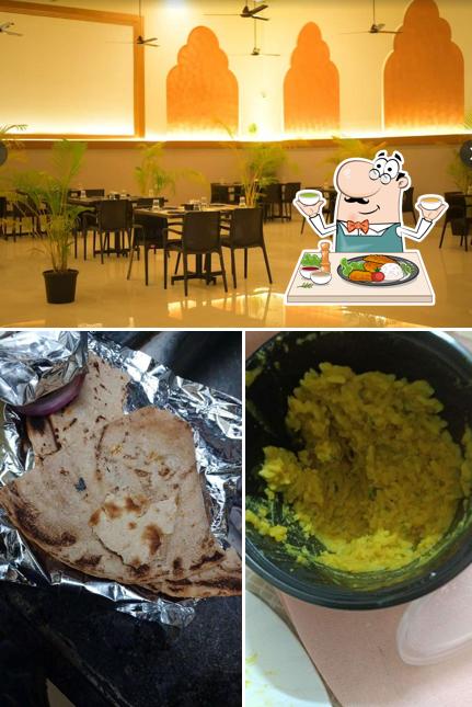 This is the picture showing food and interior at Shidori Mahal