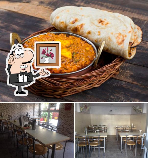 The restaurant's interior and food