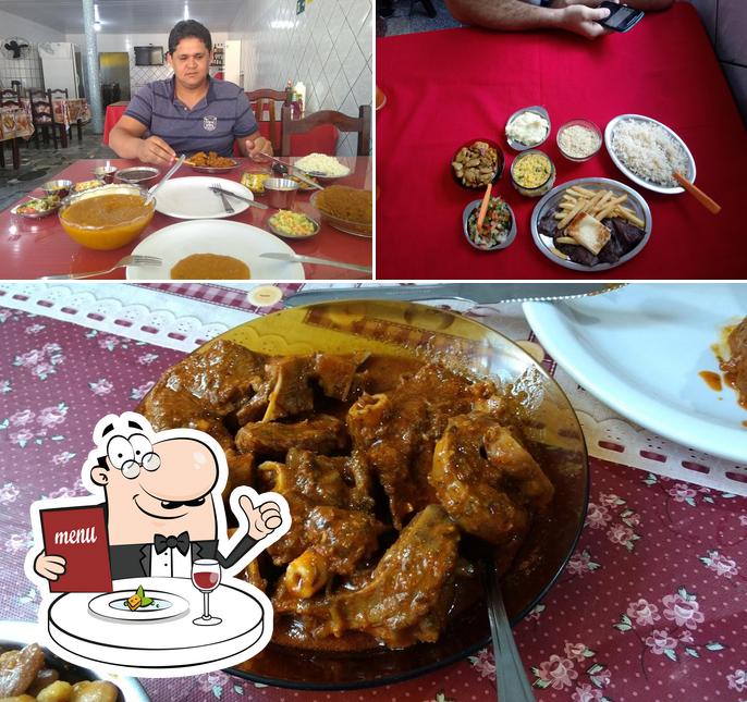 A ilustração da comida e interior no Mariza Restaurante