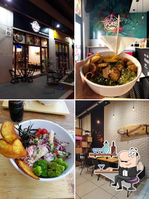 Sente em uma das mesas no Ahi Poke Águas Claras – Poke Bowl, Frango Katsu e Comida Saudável