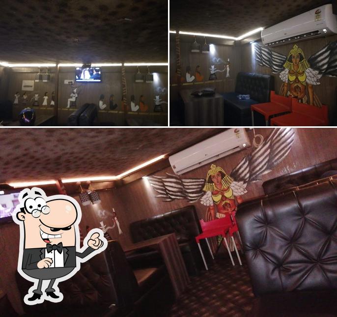 The restaurant's interior and food