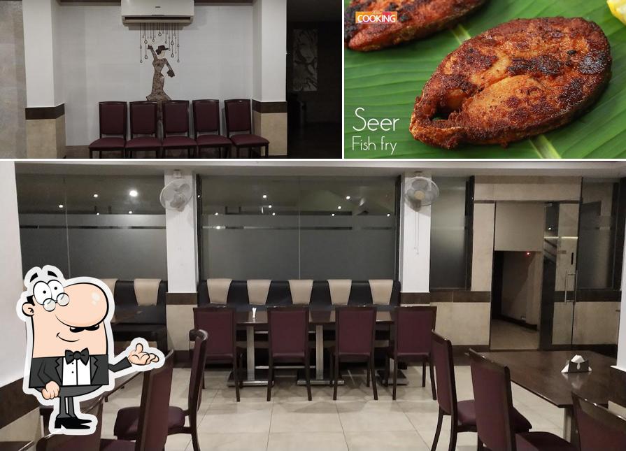 The restaurant's interior and food