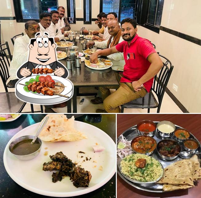 Check out the image showing food and interior at Hotel Samrat