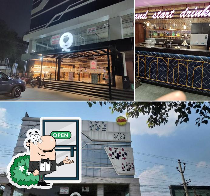 The restaurant's exterior and bar counter