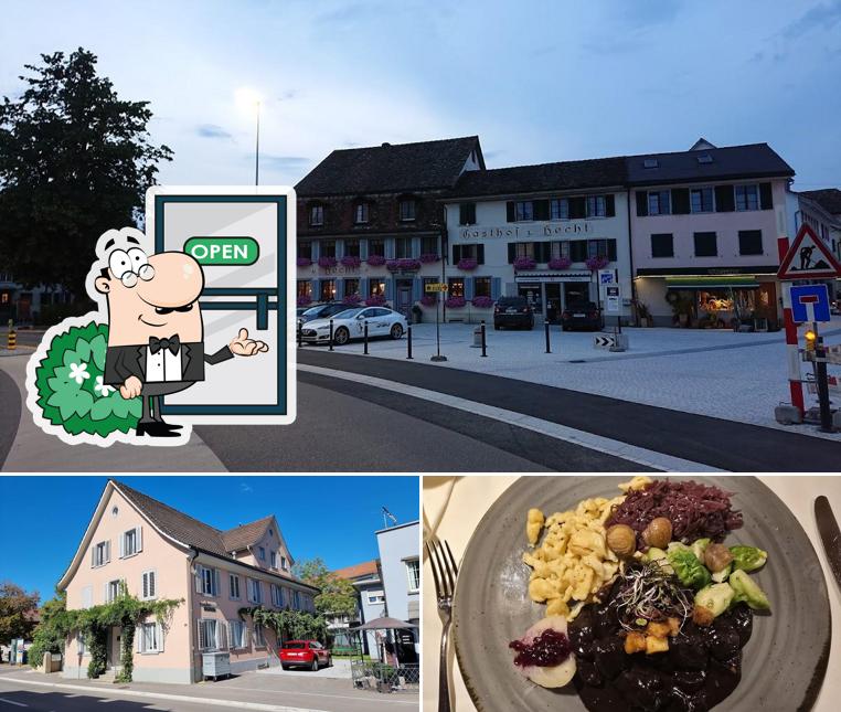 La immagine della esterno e cibo di Gasthof Hecht