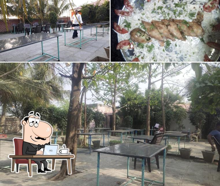 Take a look at the image displaying interior and food at Hotel Blue Bird