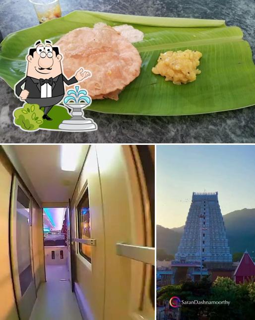 The picture of exterior and burger at Saravana bhavan
