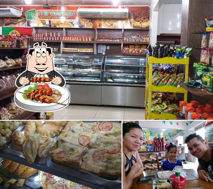 Esta é a ilustração mostrando comida e mesa de jantar no Lanchonete e Panificadora Miracorgu