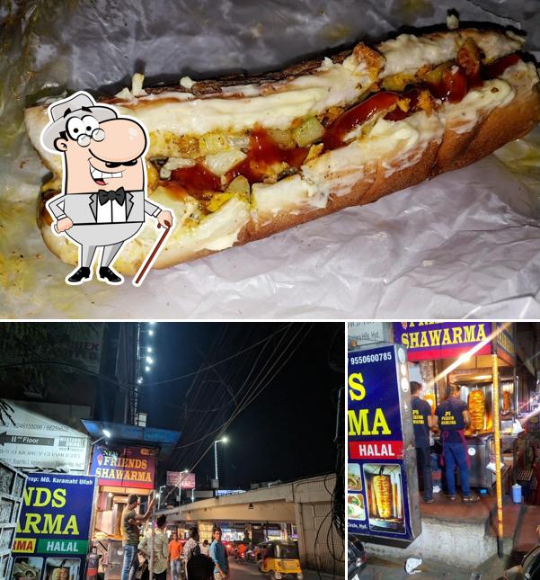 The picture of exterior and food at Friends Shawarma