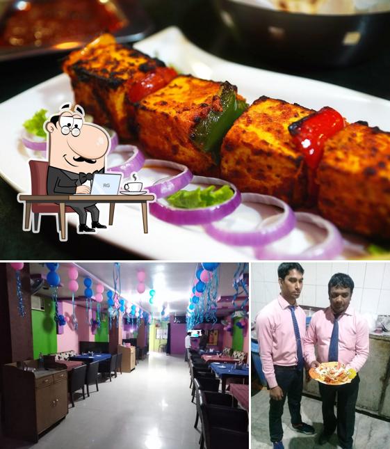 This is the photo showing interior and food at Hotel Aarya & Restaurant