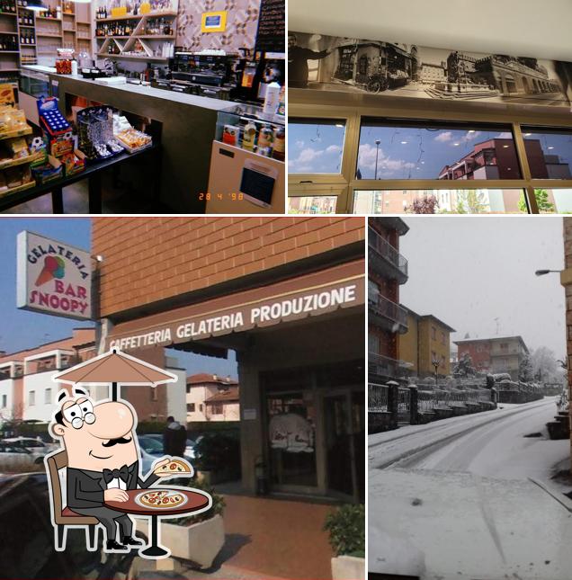 Tra le diverse cose da Bar Gelateria Snoopy Calderino si possono trovare la esterno e interni