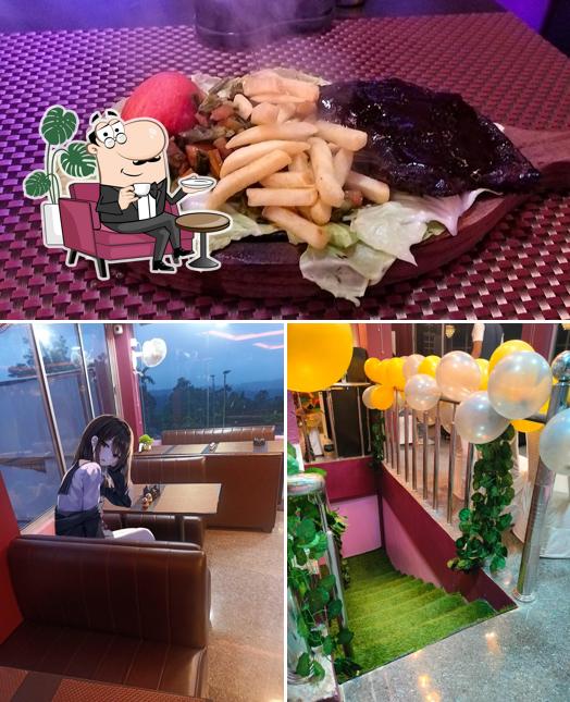 This is the picture displaying interior and food at Food Court Tura