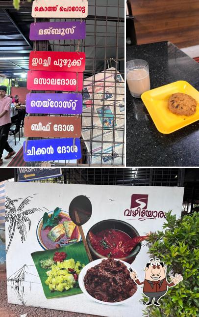 Check out the picture depicting food and interior at Vazhiyoram hotel