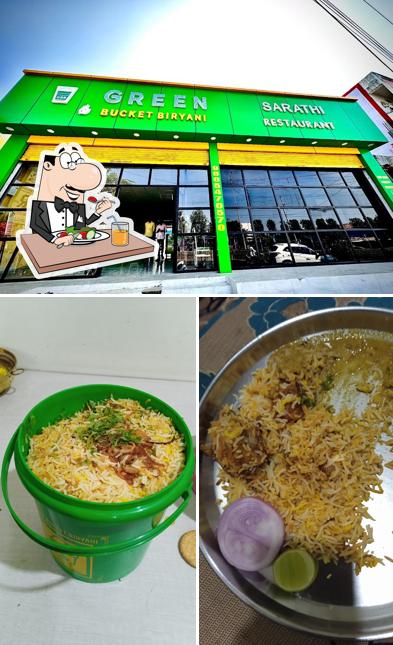 The picture of Green Bucket Biryani (Korutla) Sarathi Family Restaurant’s food and exterior