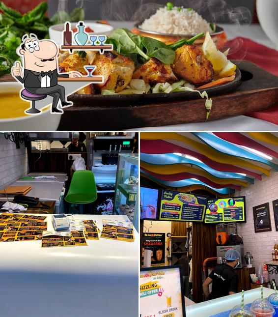 The restaurant's interior and food