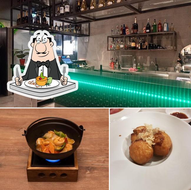 La cibo e bancone da bar del ristorante