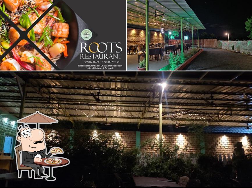 Among different things one can find exterior and seafood at ROOTS RESTAURANT