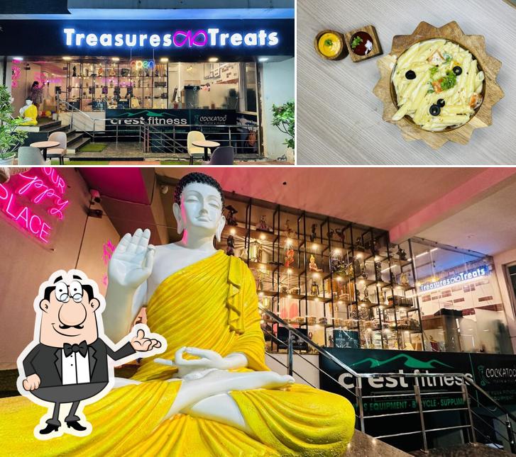 The picture of interior and food at Treasures N Treats Cafe