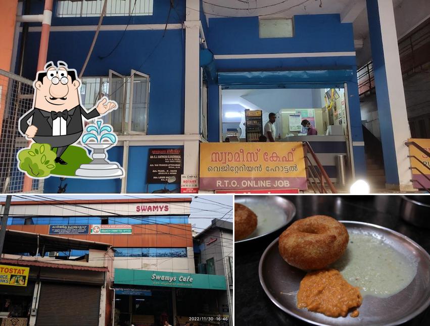 Among various things one can find exterior and food at Swamys Cafe since 1969