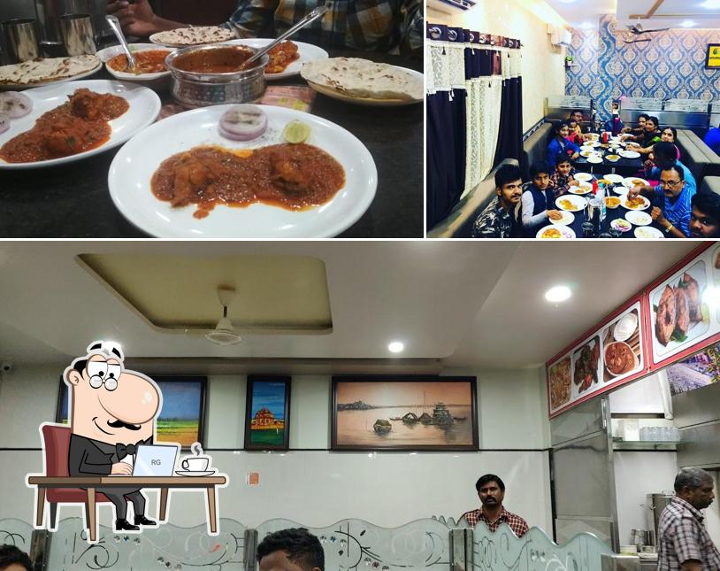 This is the photo showing interior and meat at Hotel Panjurli