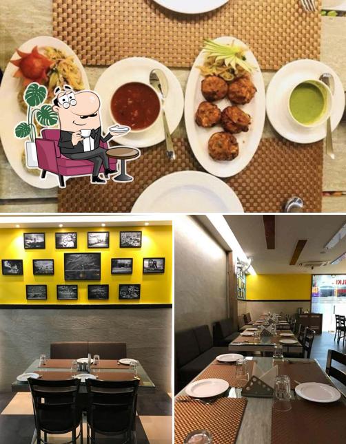 The image of interior and food at Palki Restaurant