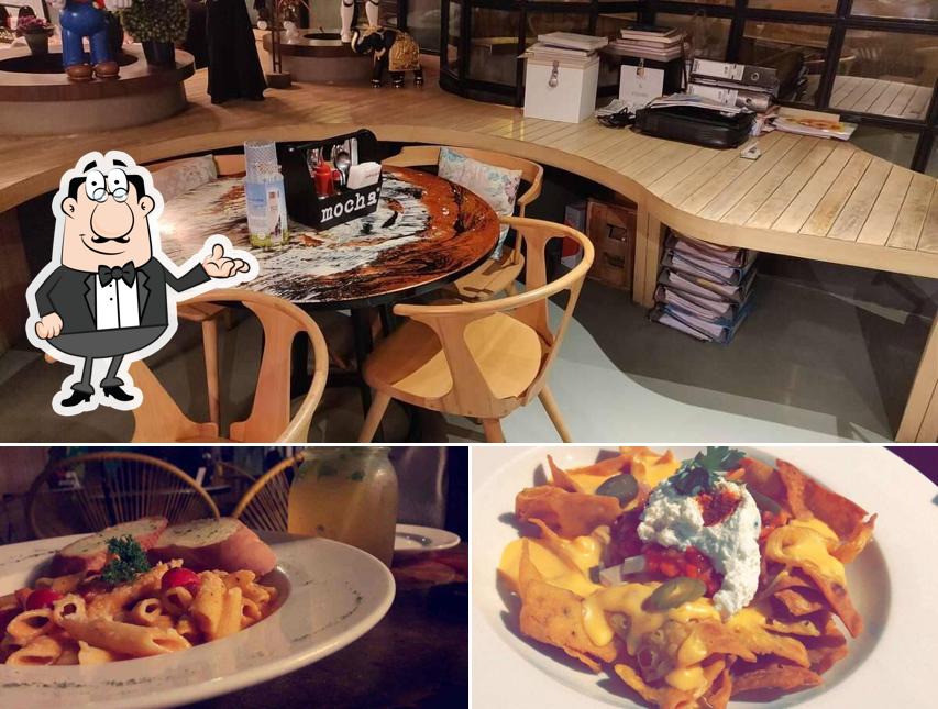 The restaurant's interior and food