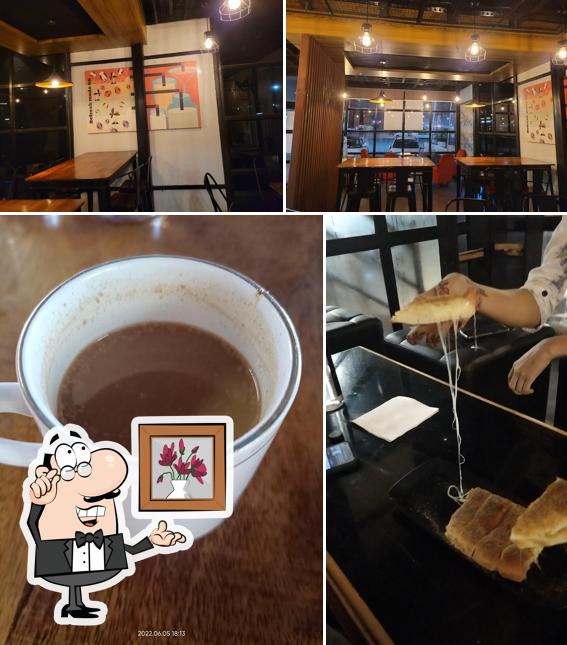 The restaurant's interior and food